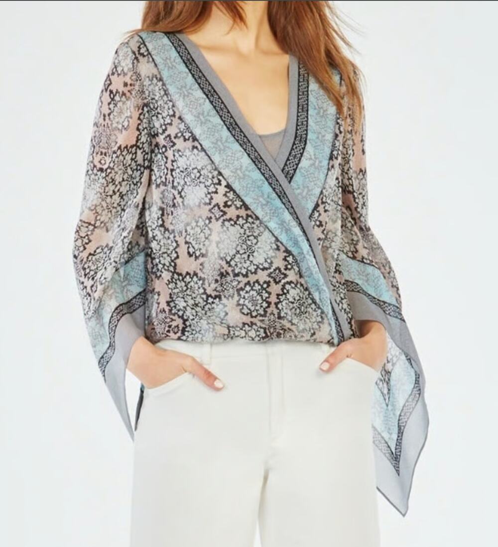 BCBGMaxAzria Kasia Silk Handkerchief Blouse XS flowy bell sleeves fairy ethereal